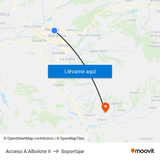 Acceso A Albolote V to Soportújar map