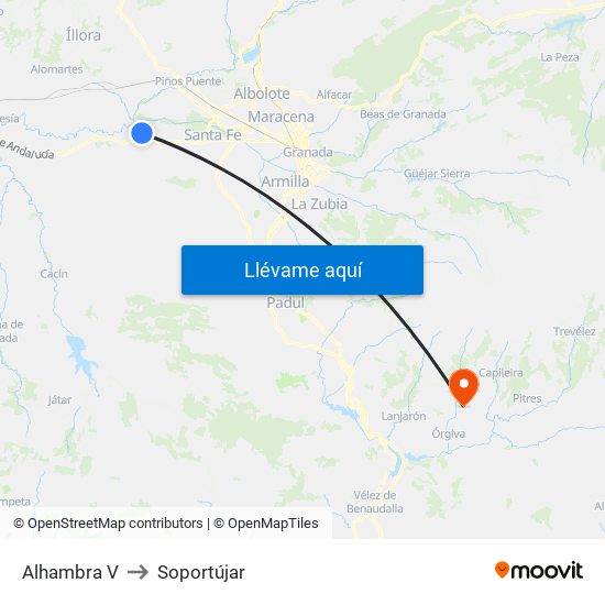 Alhambra V to Soportújar map