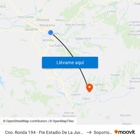 Cno. Ronda 194 - Fte Estadio De La Juventud to Soportújar map