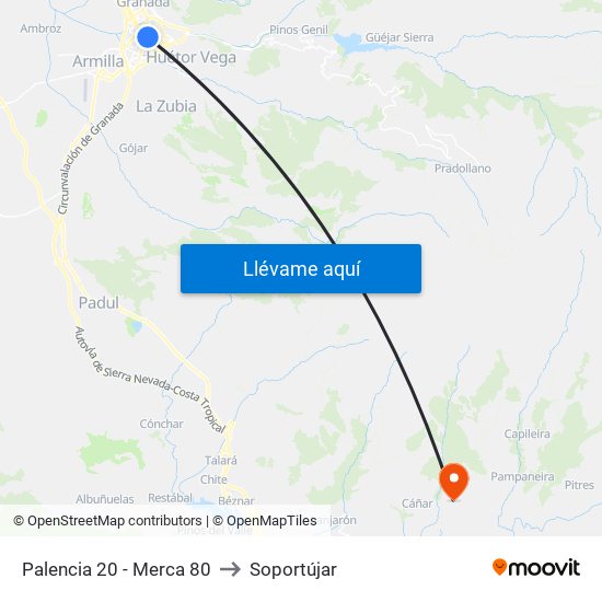 Palencia 20 - Merca 80 to Soportújar map