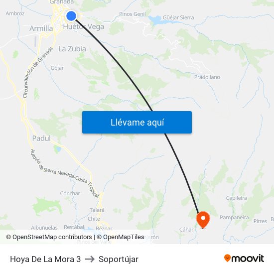 Hoya De La Mora 3 to Soportújar map