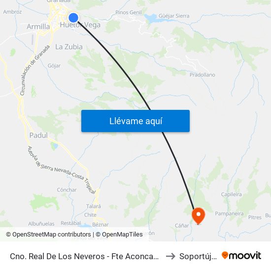 Cno. Real De Los Neveros - Fte Aconcagua to Soportújar map