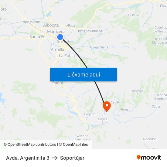 Avda. Argentinita 3 to Soportújar map