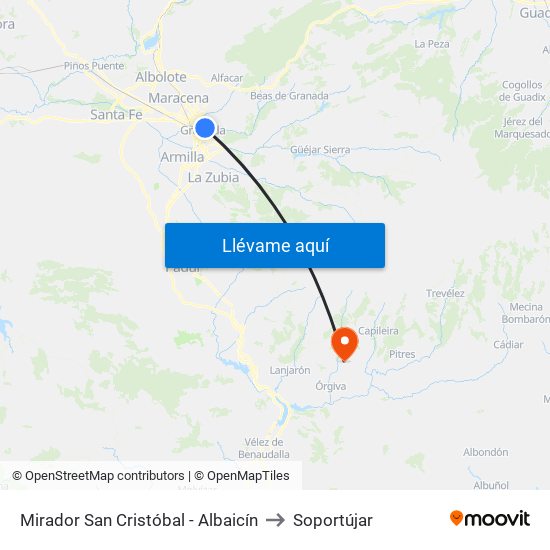 Mirador San Cristóbal - Albaicín to Soportújar map