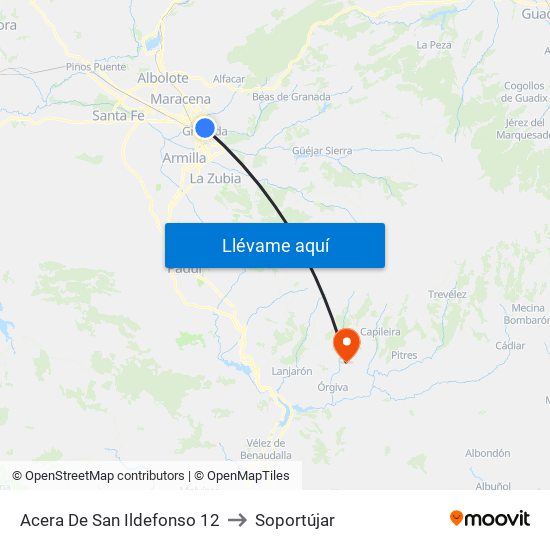 Acera De San Ildefonso 12 to Soportújar map