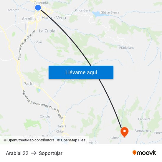 Arabial 22 to Soportújar map