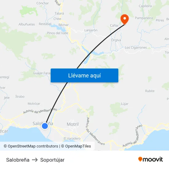 Salobreña to Soportújar map