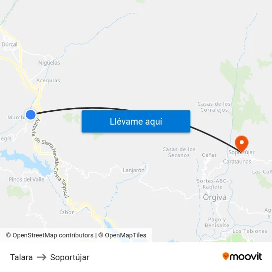 Talara to Soportújar map