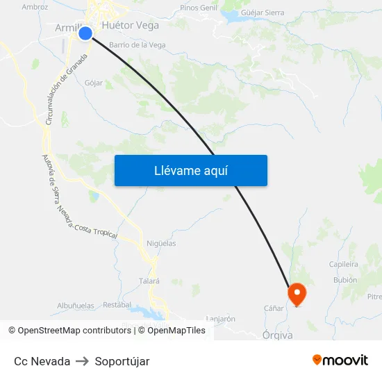 Cc Nevada to Soportújar map