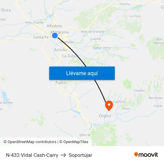 N-432-Vidal Cash-Carry to Soportújar map