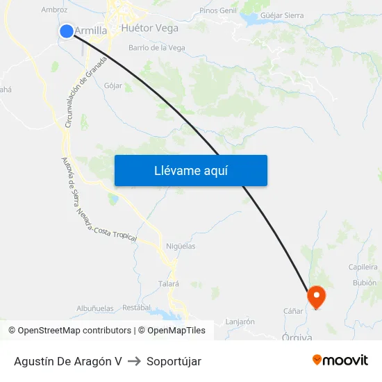 Agustín De Aragón V to Soportújar map