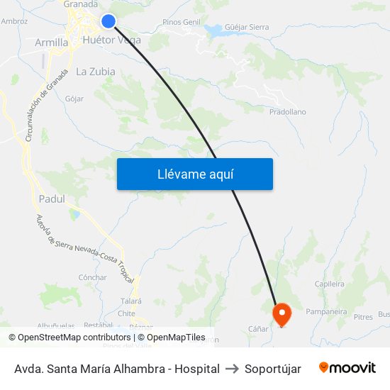 Avda. Santa María Alhambra - Hospital to Soportújar map