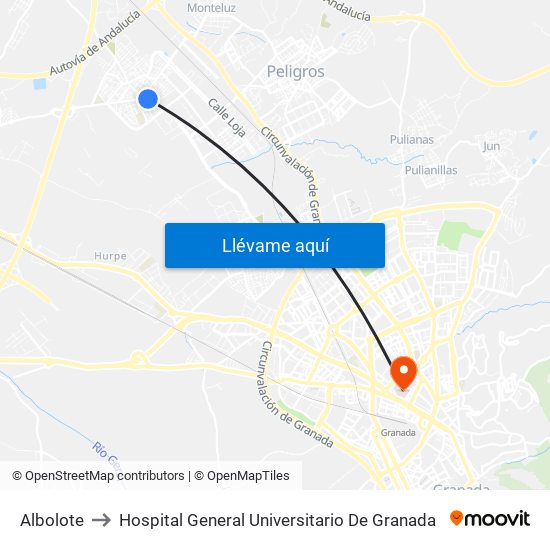 Albolote to Hospital General Universitario De Granada map