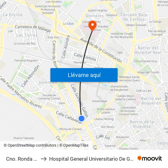 Cno. Ronda 125 to Hospital General Universitario De Granada map