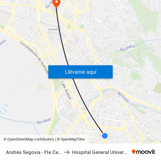 Andrés Segovia - Fte Centro Cívico Zaidín to Hospital General Universitario De Granada map