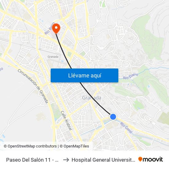 Paseo Del Salón 11 - Plaza Carretas to Hospital General Universitario De Granada map