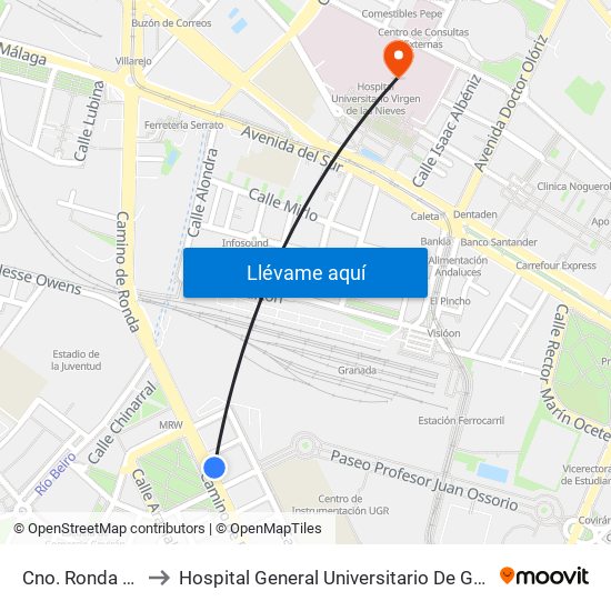 Cno. Ronda 184 to Hospital General Universitario De Granada map