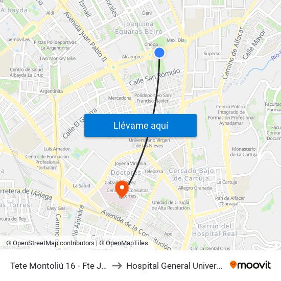 Tete Montoliú 16 - Fte Junta De Andalucía to Hospital General Universitario De Granada map