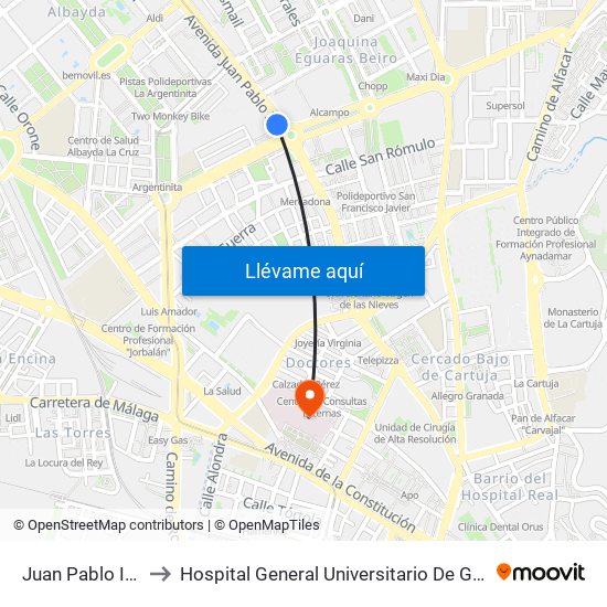 Juan Pablo II  23 to Hospital General Universitario De Granada map