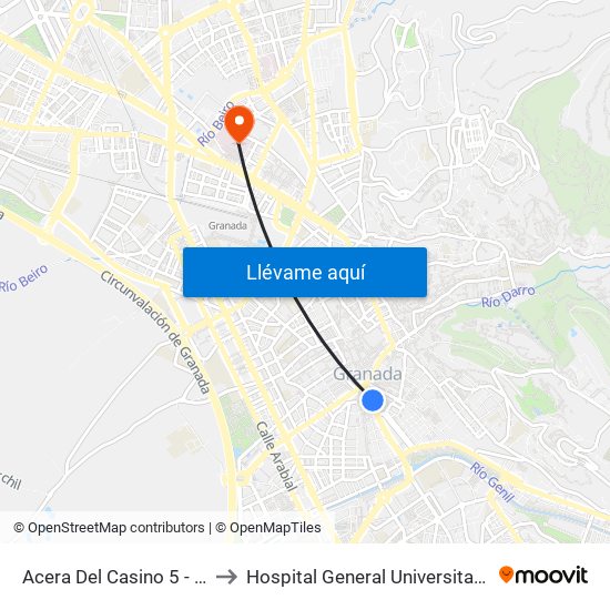 Acera Del Casino 5 - Puerta Real to Hospital General Universitario De Granada map