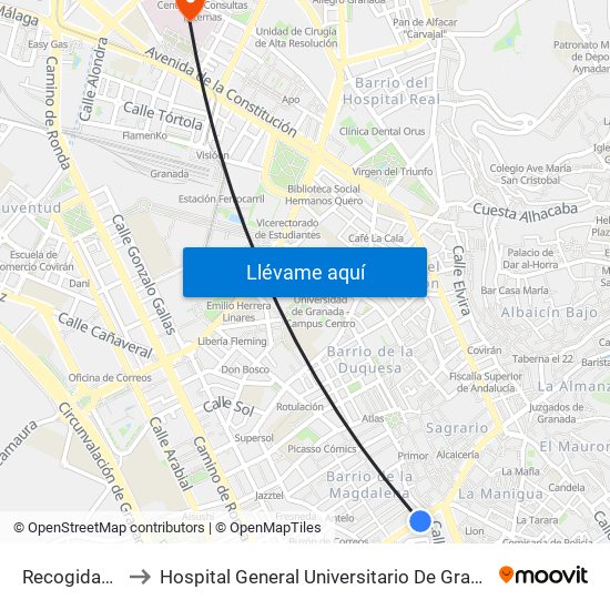 Recogidas 5 to Hospital General Universitario De Granada map