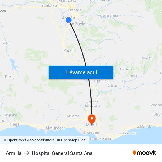 Armilla to Hospital General Santa Ana map