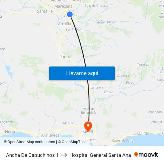 Ancha De Capuchinos 1 to Hospital General Santa Ana map
