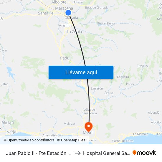 Juan Pablo II - Fte Estación Autobuses to Hospital General Santa Ana map