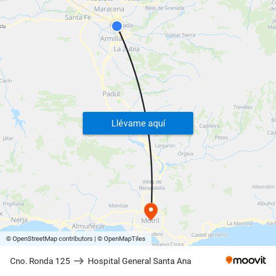Cno. Ronda 125 to Hospital General Santa Ana map