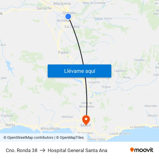 Cno. Ronda 38 to Hospital General Santa Ana map