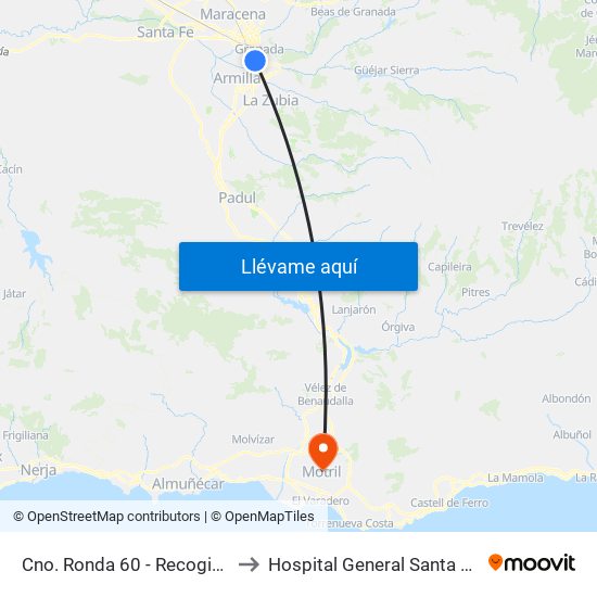 Cno. Ronda 60 - Recogidas to Hospital General Santa Ana map