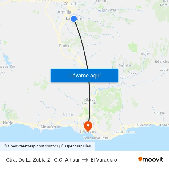 Ctra. De La Zubia 2 - C.C. Alhsur to El Varadero map