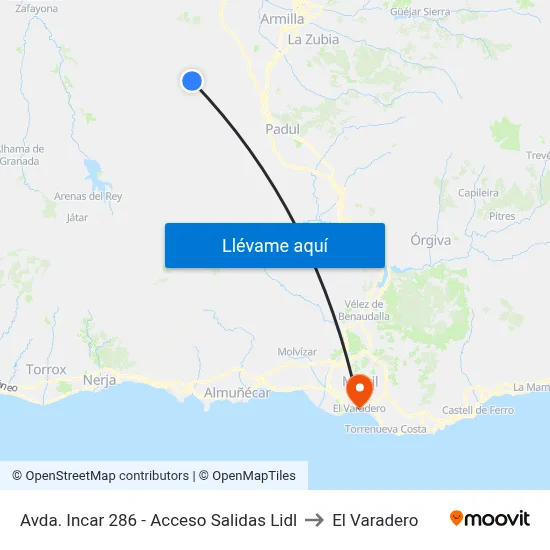 Avda. Incar 286 - Acceso Salidas Lidl to El Varadero map