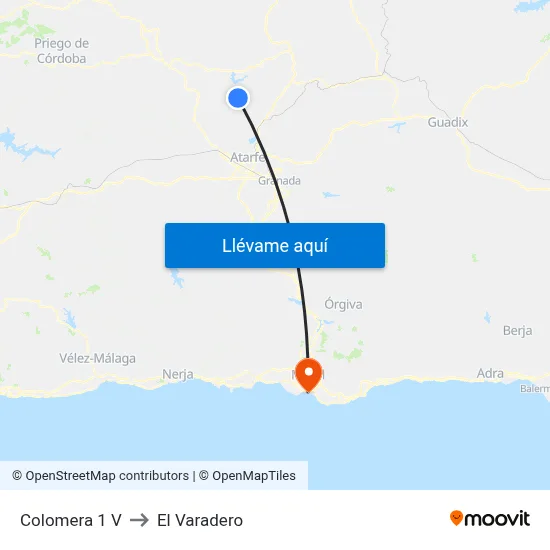 Colomera 1 V to El Varadero map