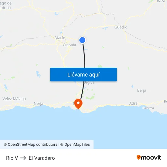 Río V to El Varadero map