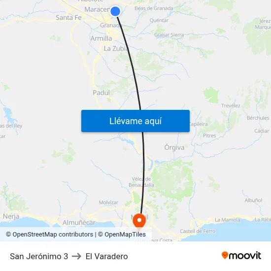 San Jerónimo 3 to El Varadero map