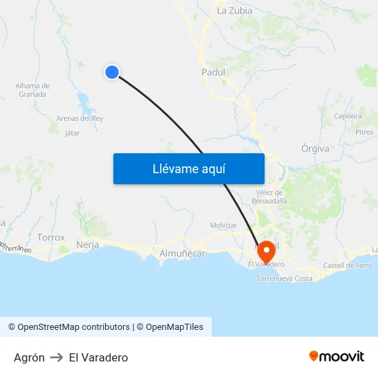 Agrón to El Varadero map