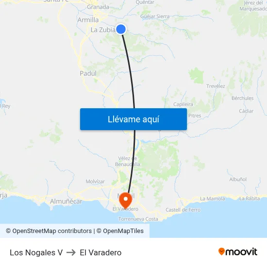 Los Nogales V to El Varadero map
