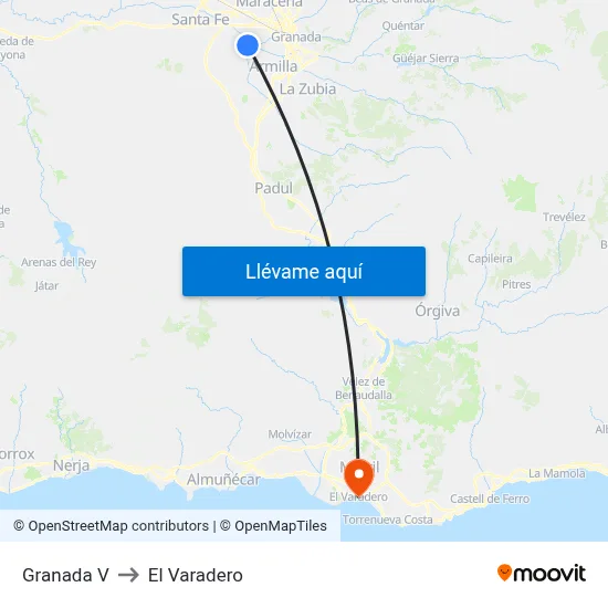 Granada V to El Varadero map