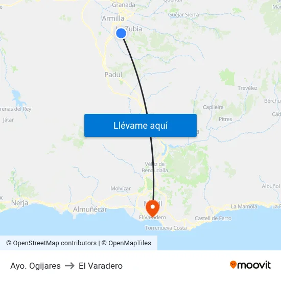 Ayo. Ogijares to El Varadero map