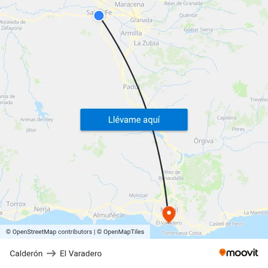 Calderón to El Varadero map