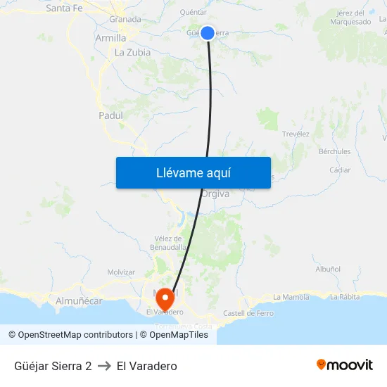 Güéjar Sierra 2 to El Varadero map