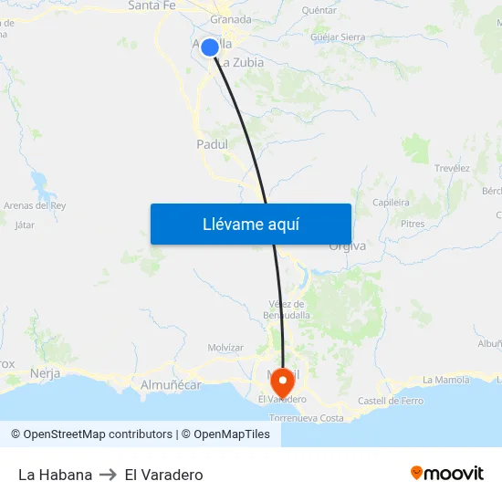 La Habana to El Varadero map