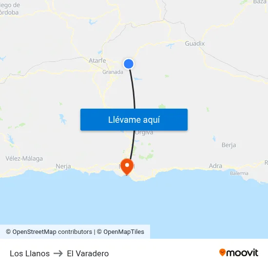 Los Llanos to El Varadero map