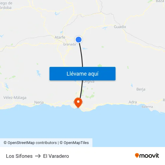 Los Sifones to El Varadero map