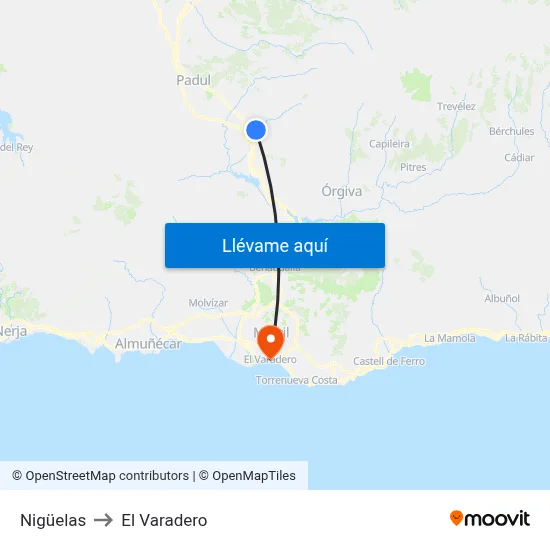 Nigüelas to El Varadero map