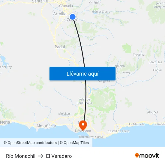 Río Monachil to El Varadero map
