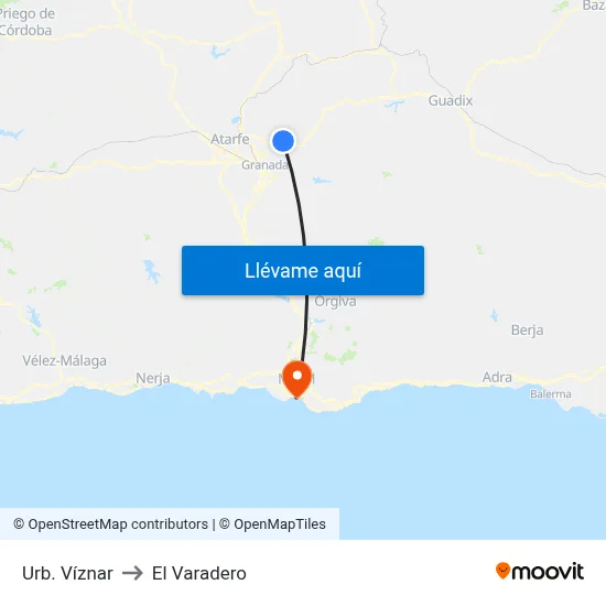 Urb. Víznar to El Varadero map