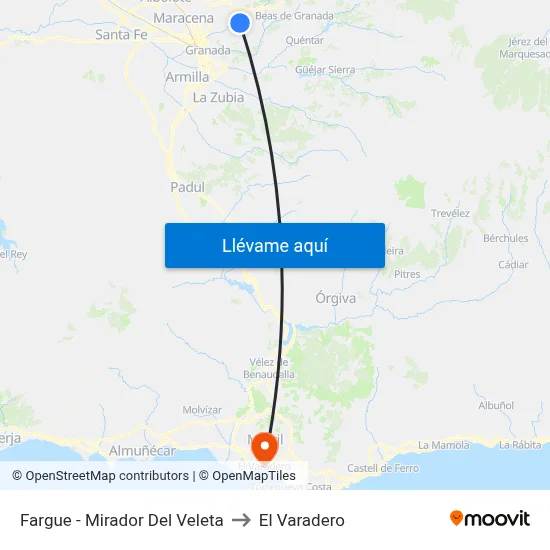 Fargue - Mirador Del Veleta to El Varadero map