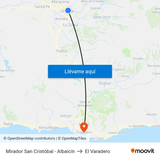 Mirador San Cristóbal - Albaicín to El Varadero map